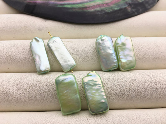2pairs AA+ 8-10mm Green rectangle Shape Freshwater Pearl Green loose Beads Piar,wholesale,ZS-103-37-58