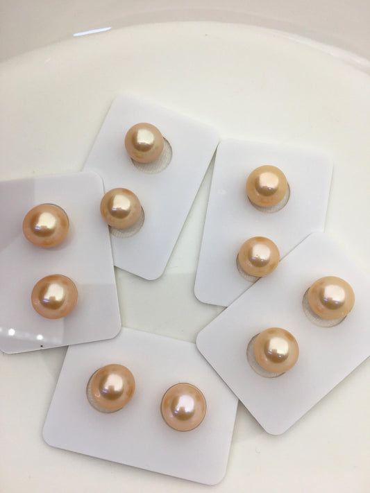 1 pair AAA+ 11-12mm Light Orange Rainbow Round edison freshwater pearl,ED12-3A-1-12