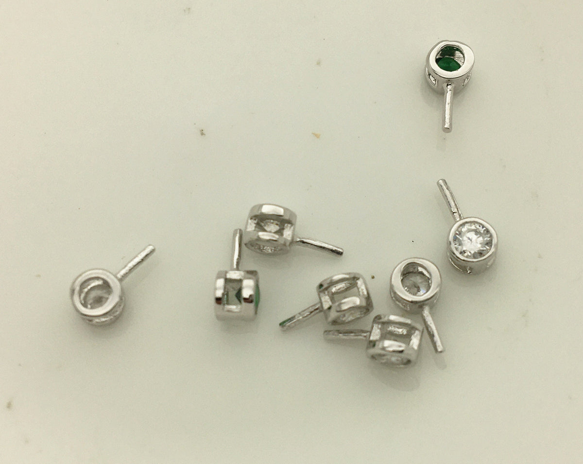 4pcs 4x7mm White/Green Stone S925 sterling silver pendant, for pendant,ASL-P-011