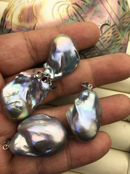 1pc AA+ 16-20x25-30mm huge white/gray baroque pearl fashion pendant necklace,S925 Sterling silver pendant,NC1-041-3