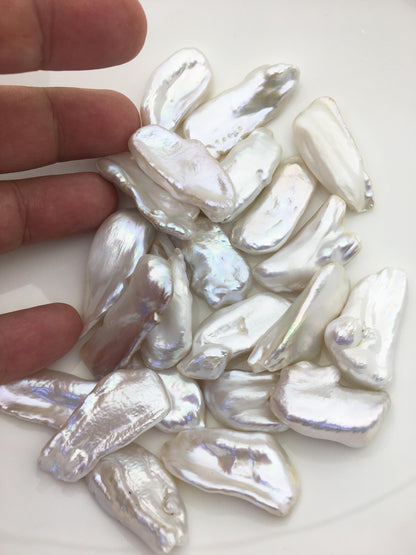 11pcs AAA 14-16mm big white thick biwa keshi Freshwater Pearls, no hole,ZS-80-1-10