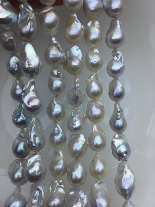 15.5'' AAA- 12-15mm Natural White flame ball pearl,FL15-3A-7-35