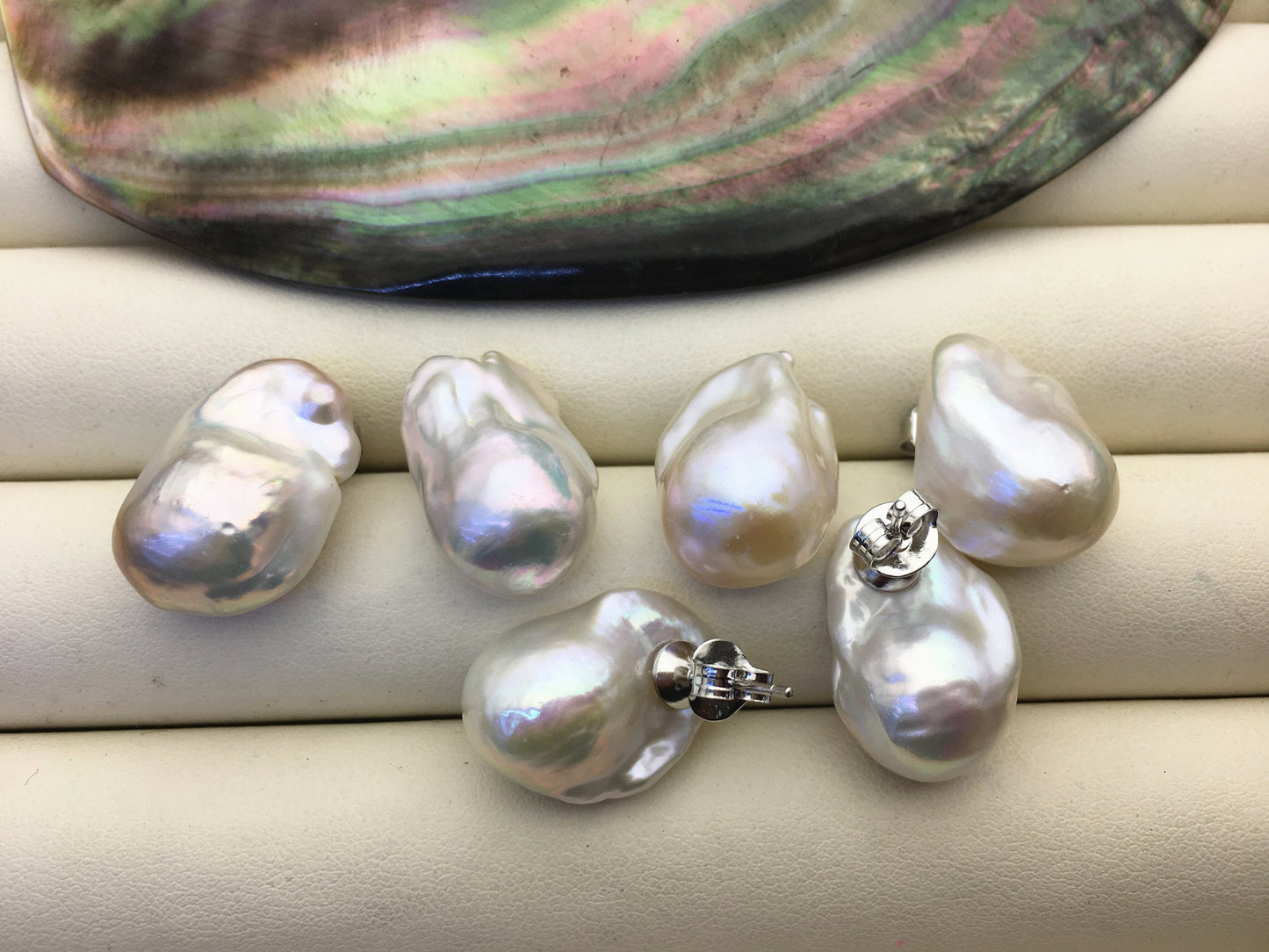 1 pair AAA 12-16mm flame ball pearl stud earrings,sterling silver,earring with white baroque Natural Pearl,SE3-031-4
