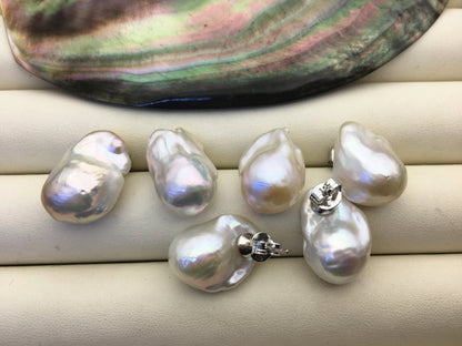 1 pair AAA 12-16mm flame ball pearl stud earrings,sterling silver,earring with white baroque Natural Pearl,SE3-031-4