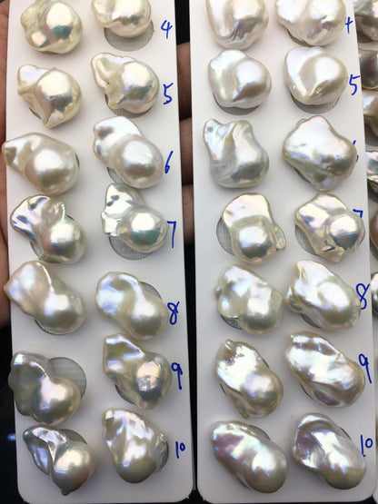 1 pair AAA 13-16x19-25mm White Flame ball Pearl Pairs - 0.9mm top half hole,large Baroque freshwater pearl pairs,FL15-3A-8-39