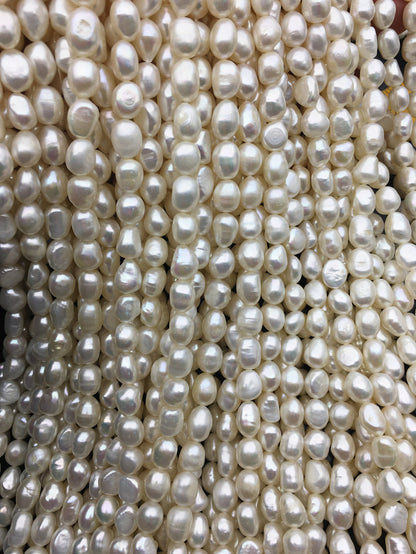 AAA- 7.4-8.4mm white nugget freshwater pearls,white cultured freshwater baroque pearl bead string,LM8-3A-12