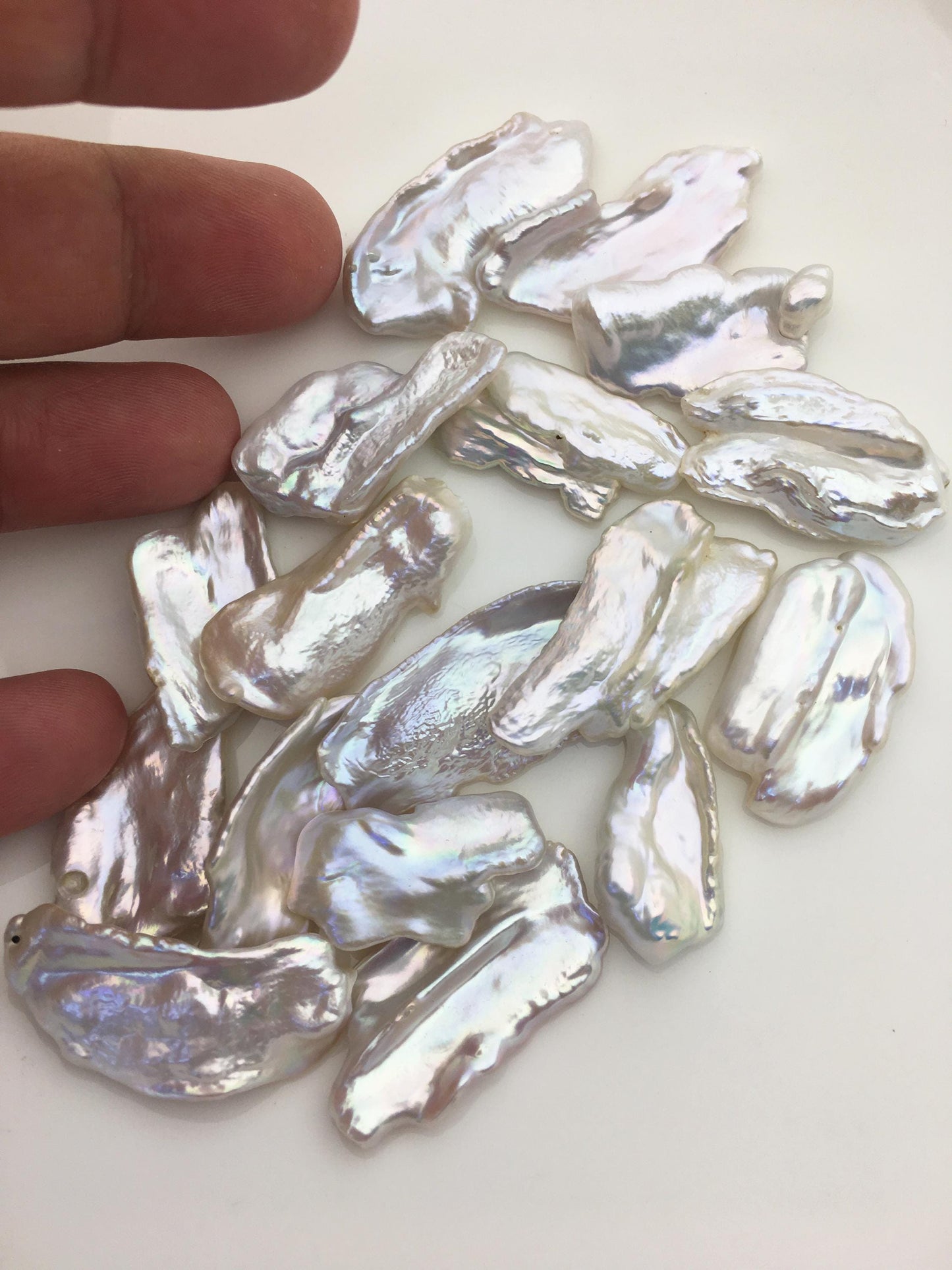 17pcs AAA 13-18mm big white thin biwa keshi Freshwater Pearls, no hole,ZS-80-1-7