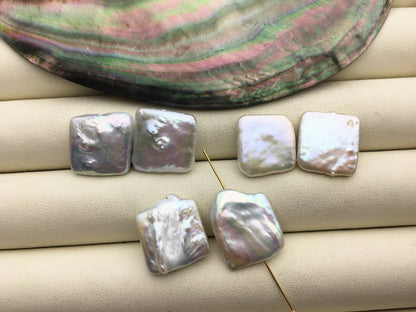 1 pair AA+ 16-18x16-18mm Big White Rectangle Freshwater Pearl White loose Beads Pair,0.9mm through hole,ZS-103-37-62