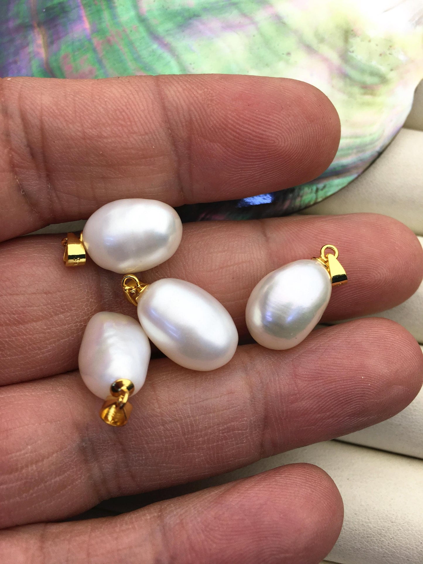2pcs AAA 10.3-11.3mm White nugget rice pearl pendant , NC1-T6