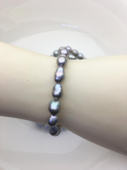 2pc 7 inchs AA+ 7-8mm gray Freshwater pearl Elastic string Bracelet,B8-003-13