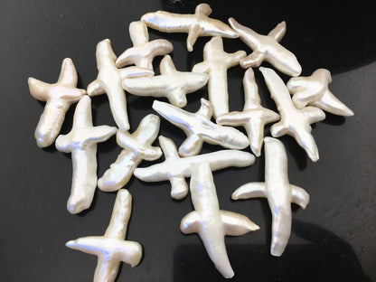 1pc AAA 25-30x35-50mm Thick Freshwater Pearl Loose Pearl Bead White Cross Pearl Loose Bead,Select hole type,ZS-100-2