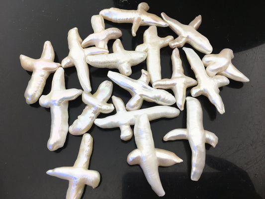 1pc AAA 25-30x35-50mm Thick Freshwater Pearl Loose Pearl Bead White Cross Pearl Loose Bead,Select hole type,ZS-100-2