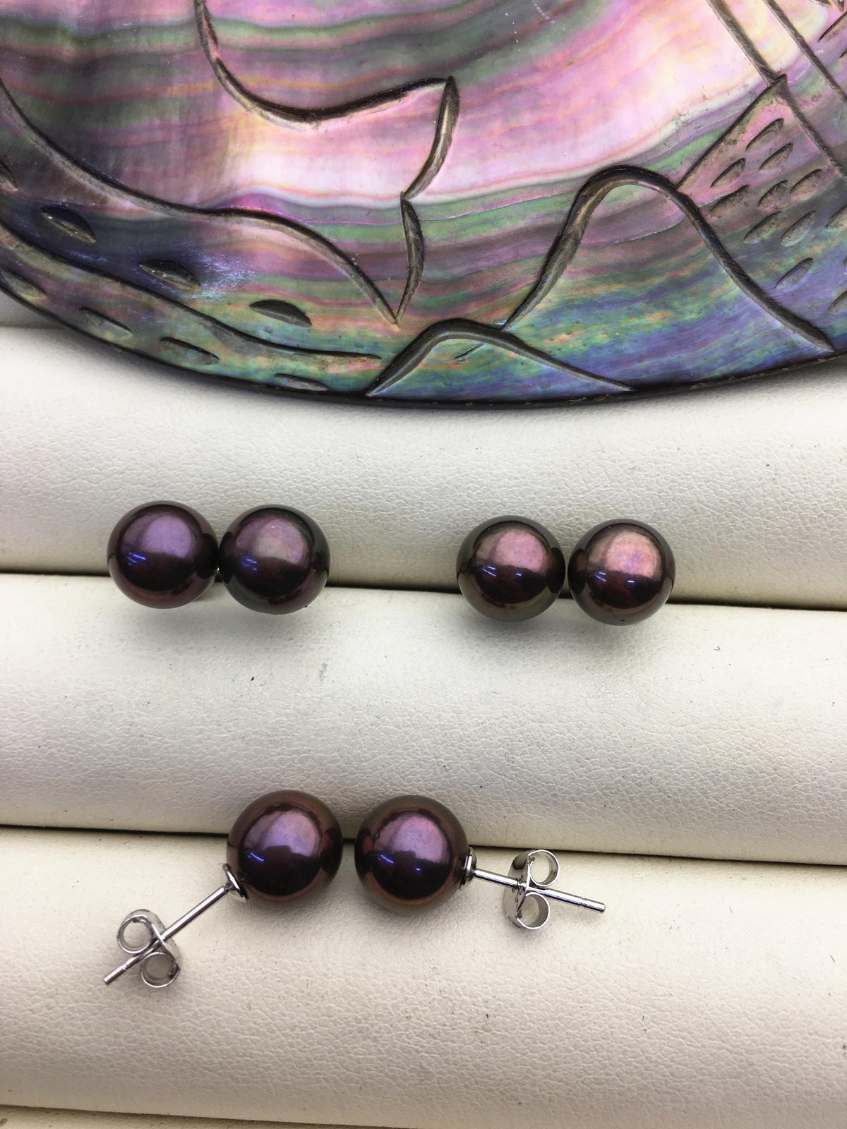 1 pair AAA 8-8.5mm RainbowRound Pearl Stud Earrings,Sterling Silver,Wedding,classic pearl studs,SE1-T56