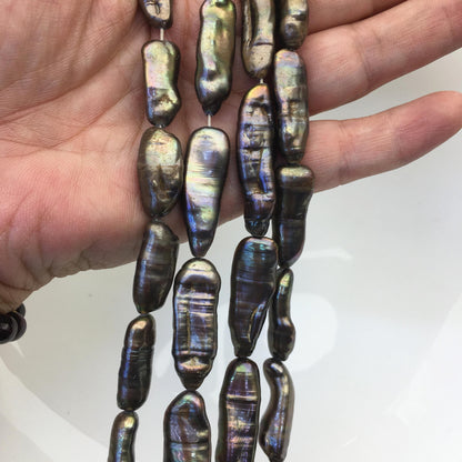 AA 10-12mm black thick biwa Pearl Necklace,Genuine Fresh Water Pearl,Wedding Necklace,Mothers Day,ZS-80-10-78