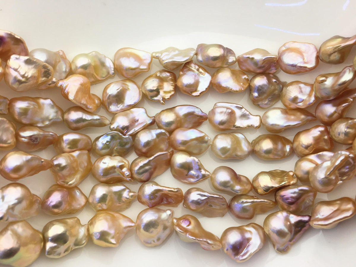15.5'' AAA 14-18mm natural champagne flame ball pearl,FL15-3A-7-4