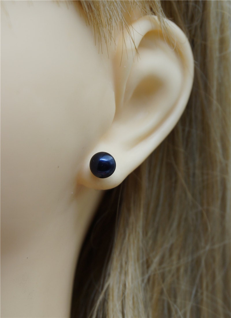 Select 4/5/6/7/8/9/10mm size Black Pearl Stud Earrings,Select Size, AAAA pearl earrings,Sterling Silver,Wedding,classic pearl studs,SE1-017