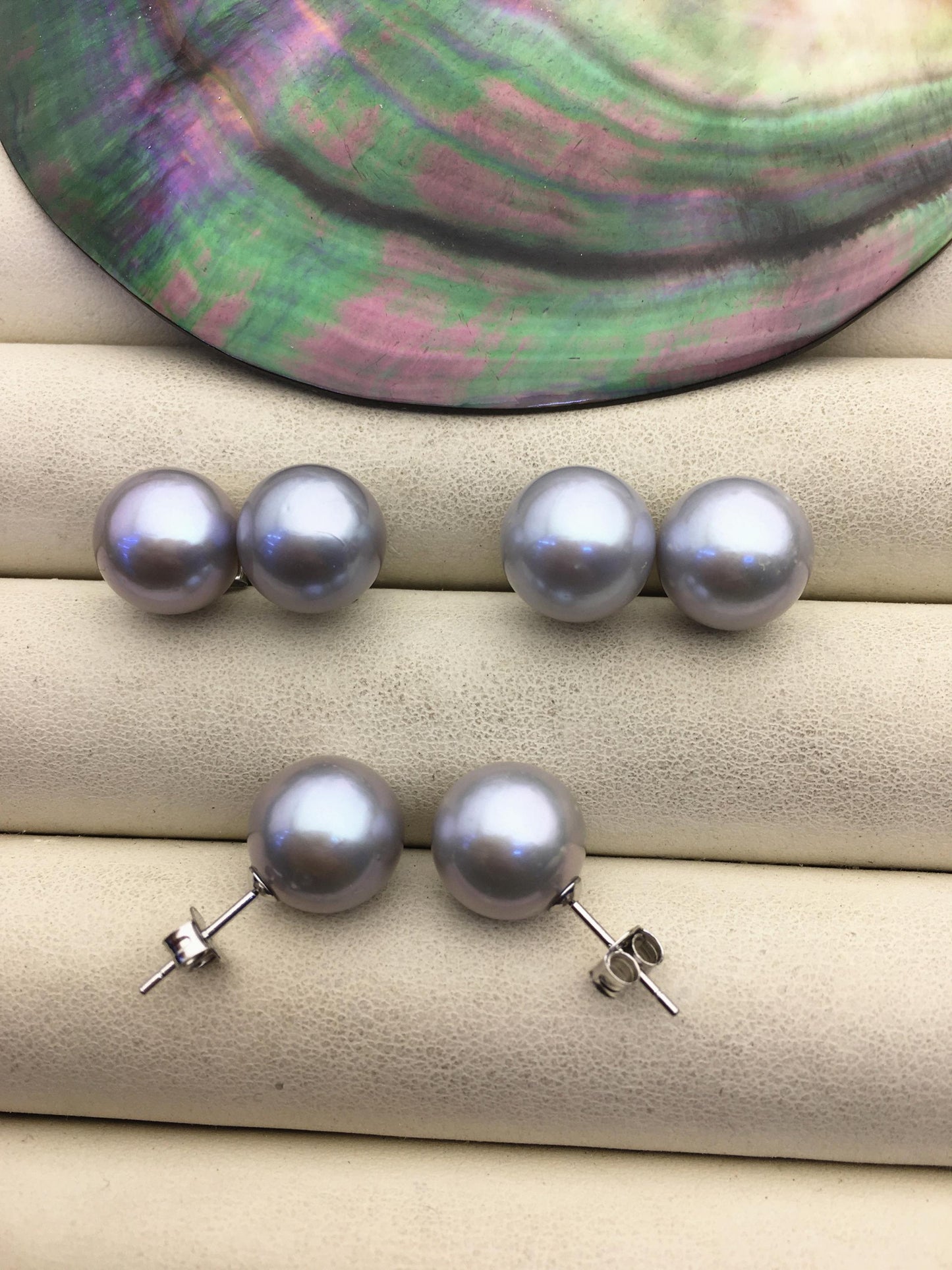 1 pair AAA 11-12mm gray round edison pearl stud earrings,SE3-T9-22