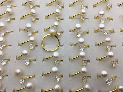6pcs Gold Open AAA white pearl ring,inexpensive engagement rings,fashion rings,fake diamond rings real pearls,inexpensive ring,R1-088-6