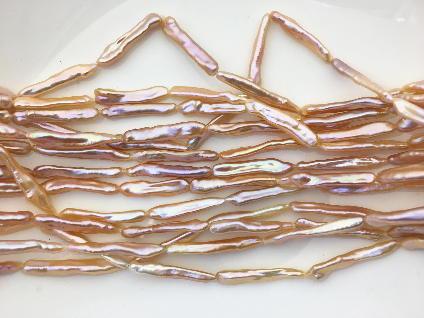 15.5'' AAA 5-8mm natural orange rainbow Toothpick pearls,ZS-80-25-13