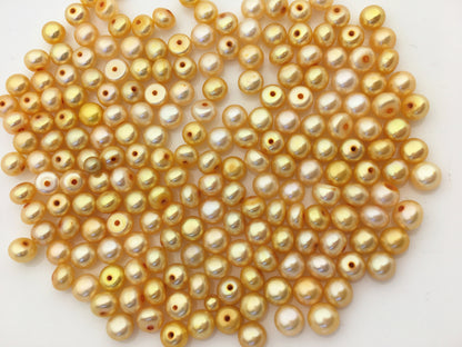 30pcs AAA 5.5-6mm yellow button round freshwater pearl,0.9mm half hole,BTN5-T5