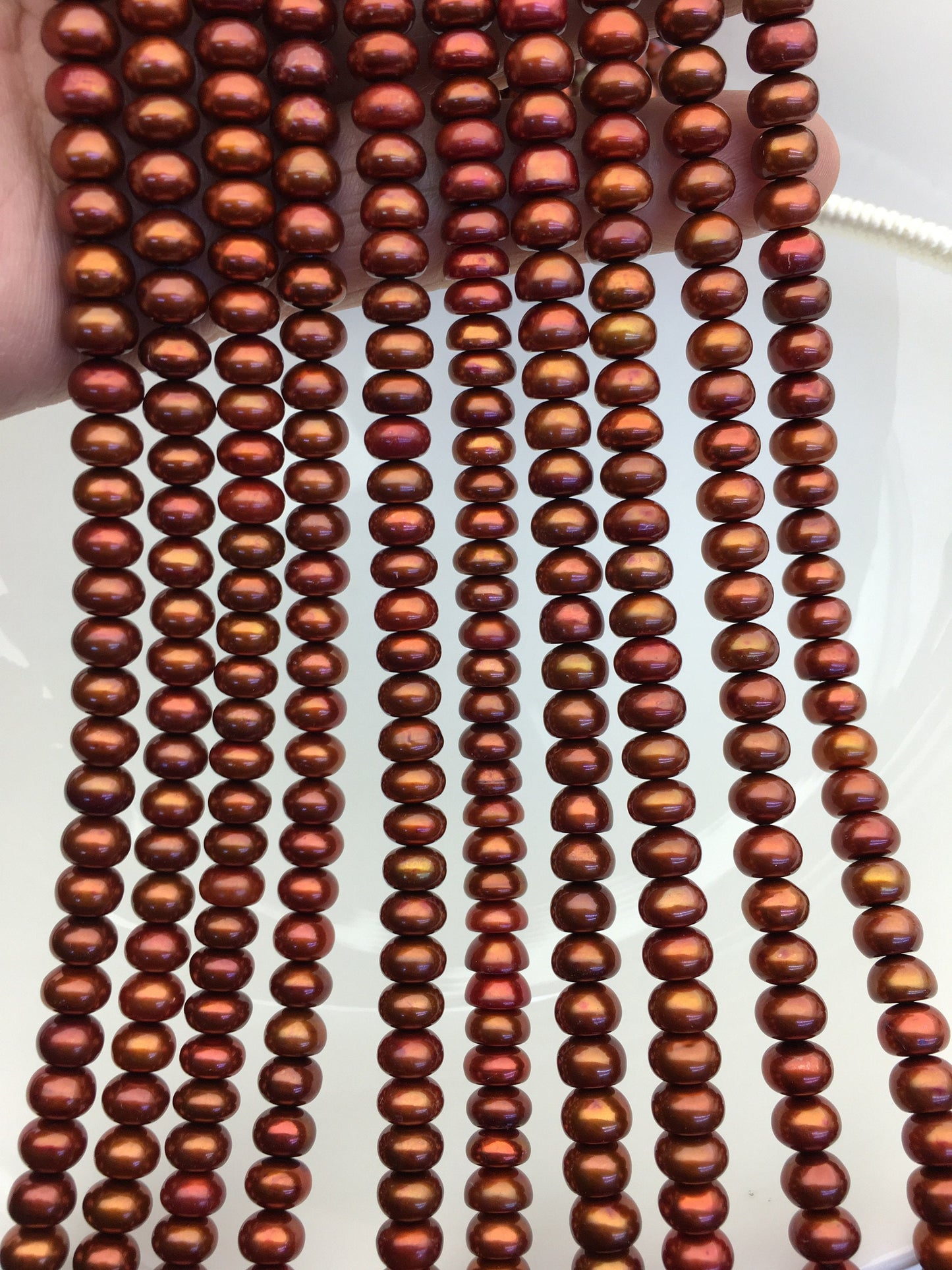 AAA 6.5-7mm brown button round freshwater pearls,full strand,loose button pearl,6mm Rondelle pearl Beads,SM6-T2