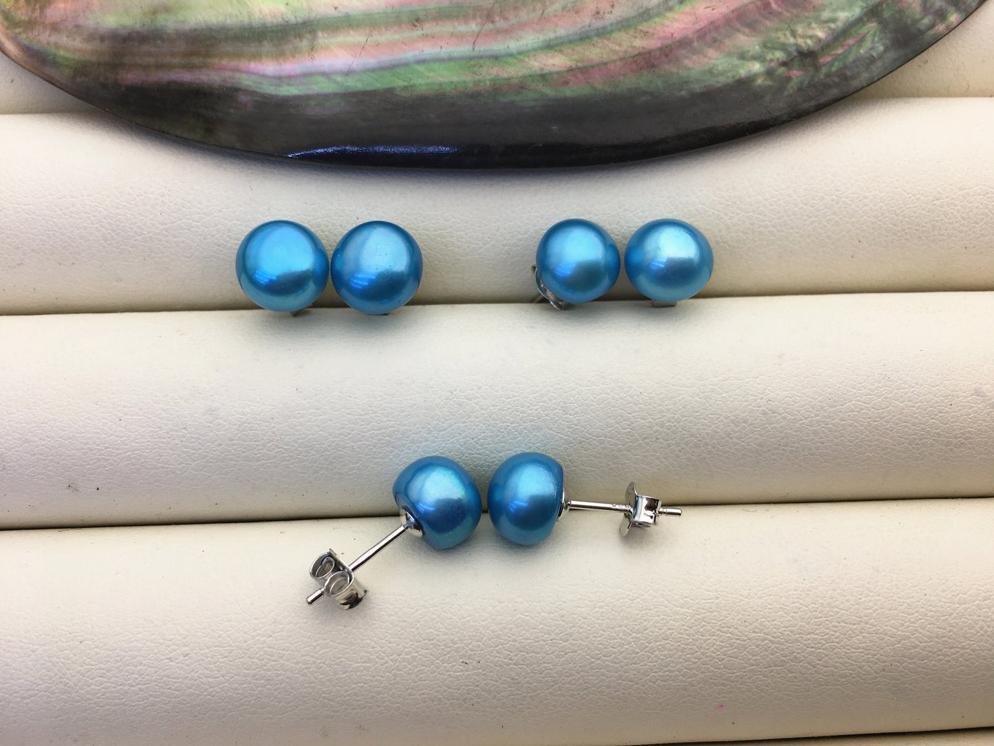 1 pair AAA 8-8.5mm blue pearl stud earrings,Sterling Silver,SE1-026