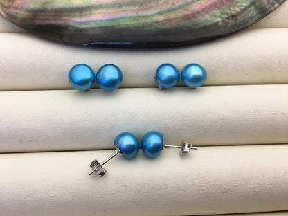 1 pair AAA 8-8.5mm blue pearl stud earrings,Sterling Silver,SE1-026