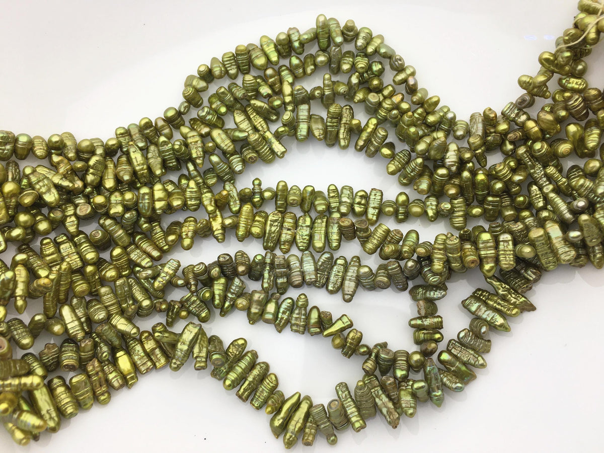 AA 4-5mm green Biwa Pearl Necklace,Genuine Fresh Water Pearl,Wedding Necklace,Mothers Day,ZS-80-10-44