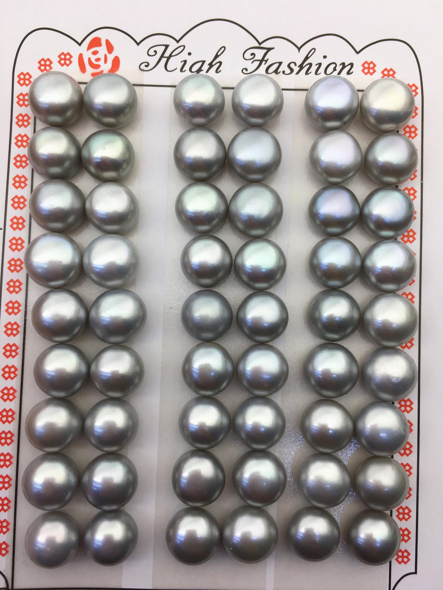 2 pairs AAA 9-9.5mm gray button round freshwater loose pearls pairs,half drilled,BTN9-T6