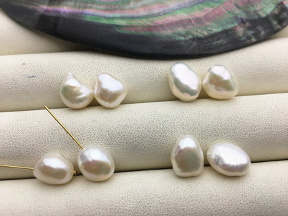 2 pairs AAA 8.5-9.4mm White Nugget baroque loose pearl ,through hole, for dangle earrings - Freshwater Pearls earrings - ZS-103-37-44