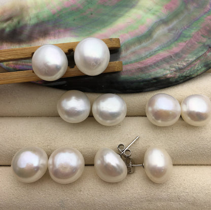 2 pairs AA+ 10.5-11mm big white nugget baroque Pearl Stud Earrings,freshwater pearl earrings,Wedding,classic pearl studs,SE1-069-8