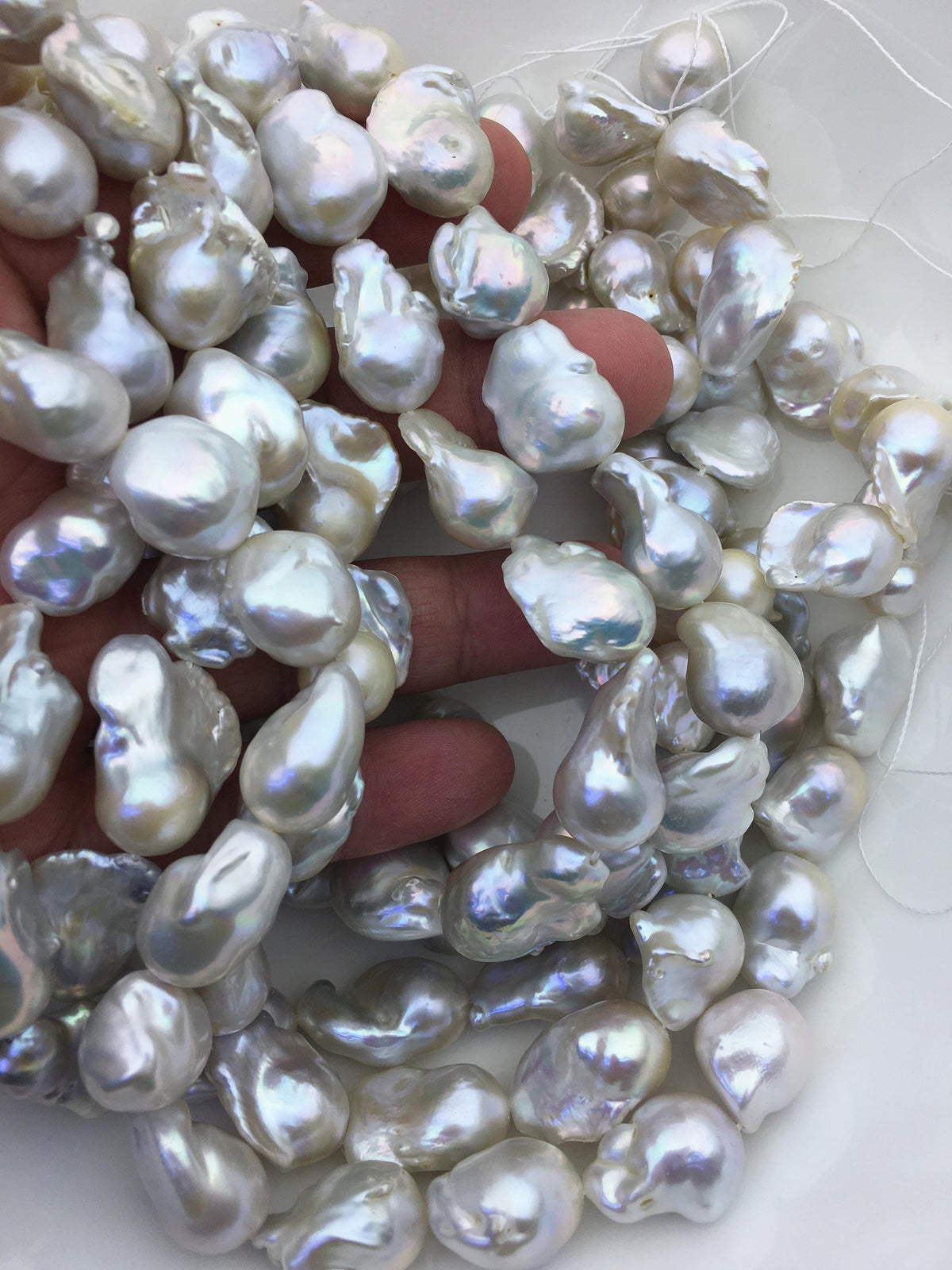 15.5'' AAA- 13-16mm Natural White flame ball pearl,FL15-3A-7-34