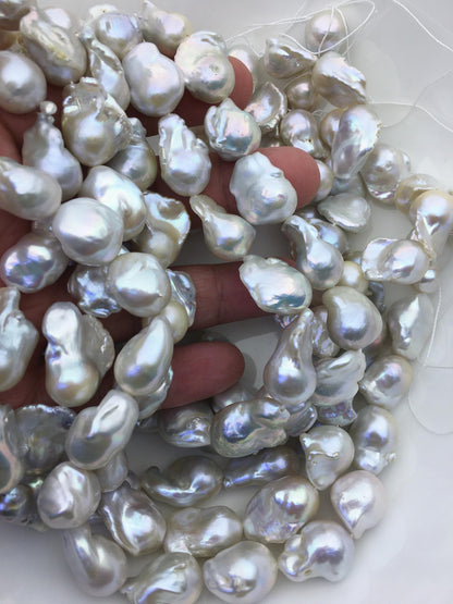 15.5'' AAA- 13-16mm Natural White flame ball pearl,FL15-3A-7-34