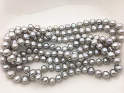 58'' 9mm AA Gray potato Freshwater Pearl Necklace,NPN1-T34