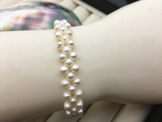6.5+2'' 5-6mm white near round potato Freshwater pearl gold color chain Bracelet,B8-055-3