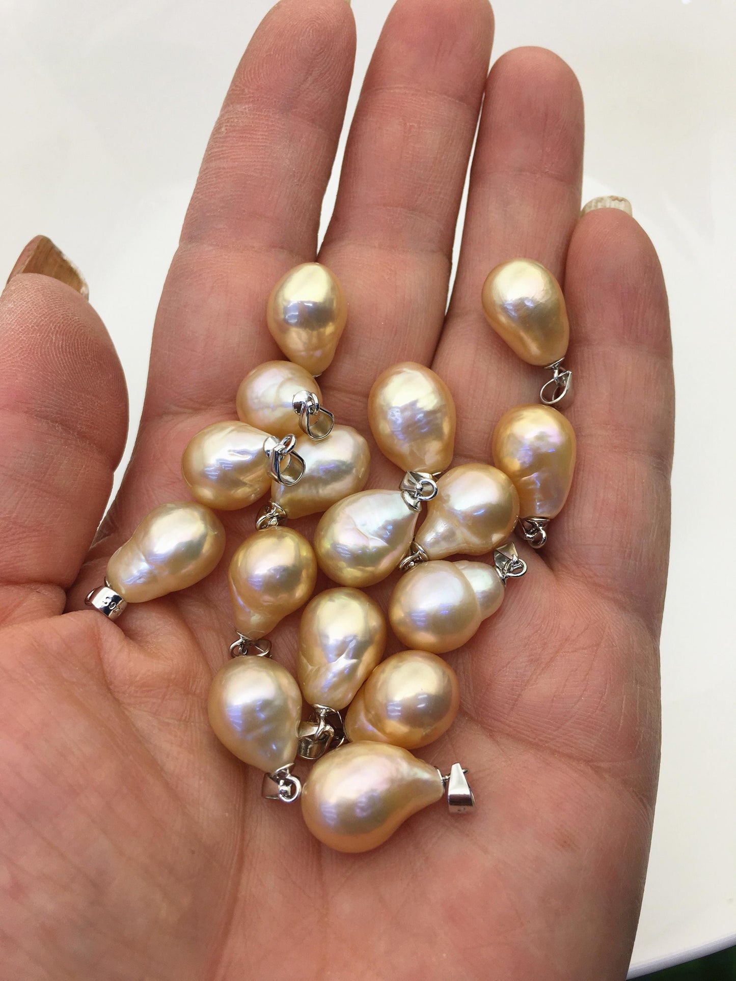 3pcs AAA 10-11mm orange peach pink rainbow drop rice edison freshwater Pearl pendant,NC1-033-3