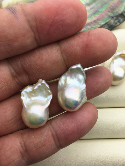 1 pair AAA/AA 14-17mmx20-28mm flame ball pearl stud earrings,sterling silver,earring with white baroque Natural Pearl,SE3-031-1