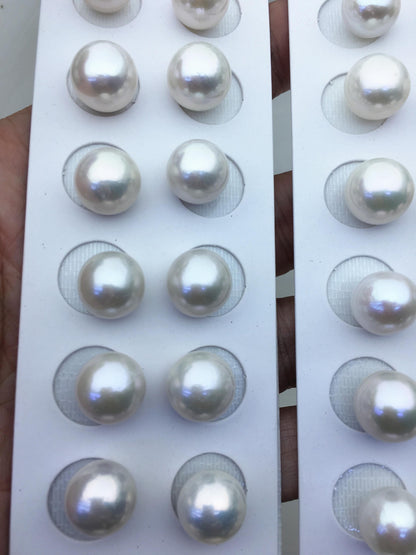 2 pairs AA+ 12-13mm White Round edison freshwater pearl,no hole, RP12-3A-2