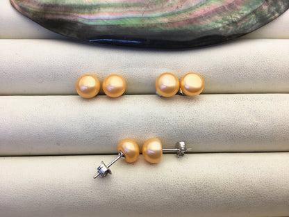 AAA 8-8.5mm orange pearl stud earrings,Sterling Silver,SE1-071