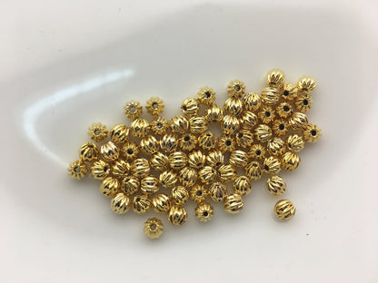 50pcs 4mm Yellow Gold Round Gold Beads,copper plated 18k solid gold,AAL-003-8
