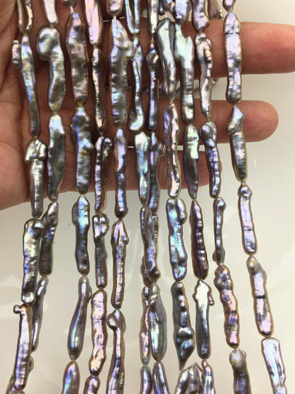 15.5'' AAA 5-8mm gray rainbow Toothpick pearls,ZS-80-16