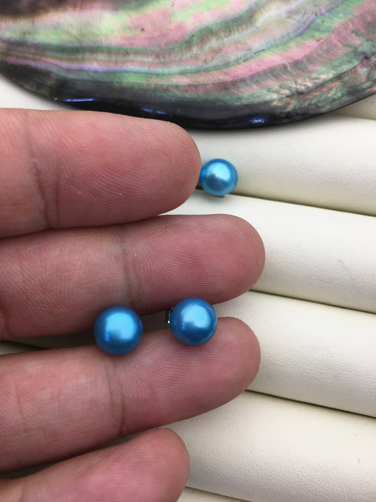 1 pair AAA 8-8.5mm blue pearl stud earrings,Sterling Silver,SE1-026