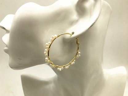 Big Hoop white tiny pearl Hook earrings,earring with tiny white Natural Pearl,SE3-120-1