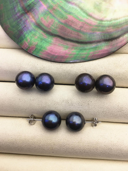 1 pair AA+ 10-11mm black round edison pearl stud earrings,S925 Sterling Sliver stud earrings,wedding pearl earrings,SE3-T9-60