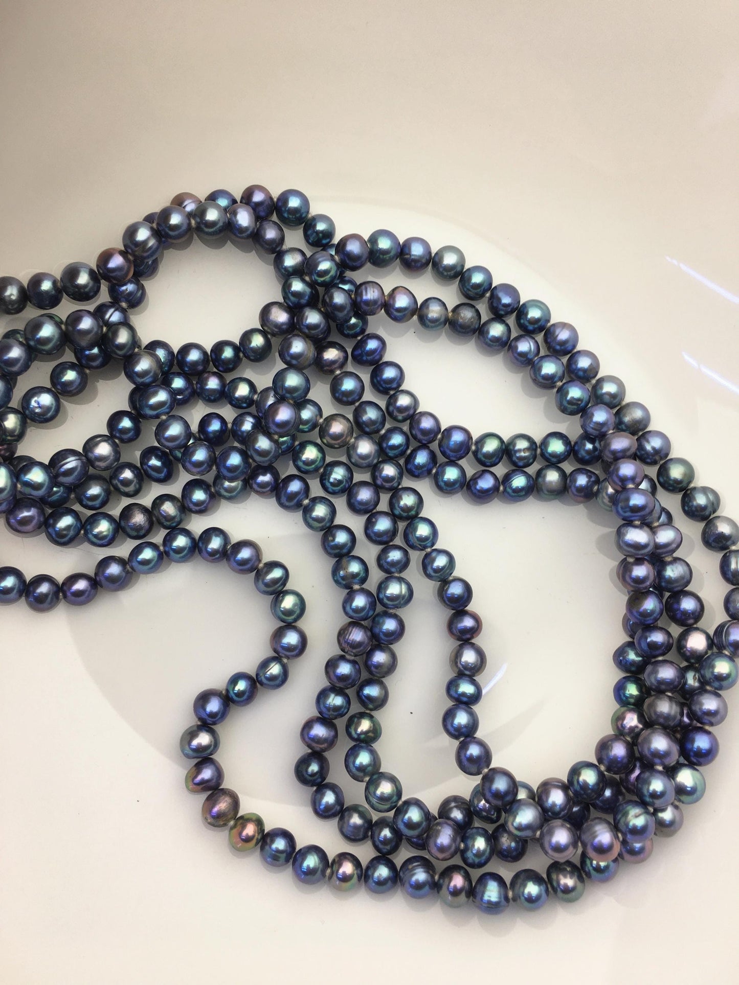 65'' AA+ 6mm near round black blue pearl Necklace,Pearl necklace,NPN1-094
