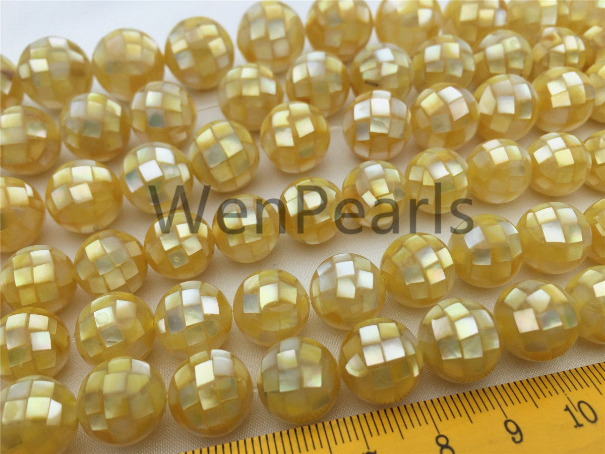 4pcs 10/12/14/16mm Golden Mosaic Shell Beads,Golden Mosaic Shell Beads,GSHE-001-7
