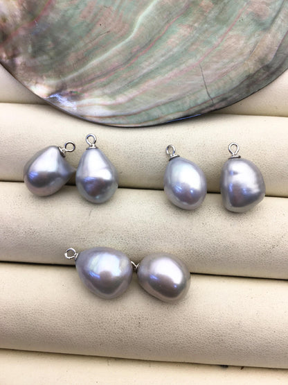 2 pairs AAA 10.3-11.3mm Gray Nugget Freshwater Pearl White loose Beads Pair,no hole,ZS-103-37-71
