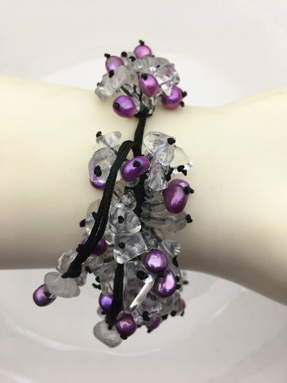 1pc handmade purple pearl and crystal thread bracelet,adjust length,pearl bracelet, knotted freshwater pearl bracelet,Pearls Bracelet,B8-T1