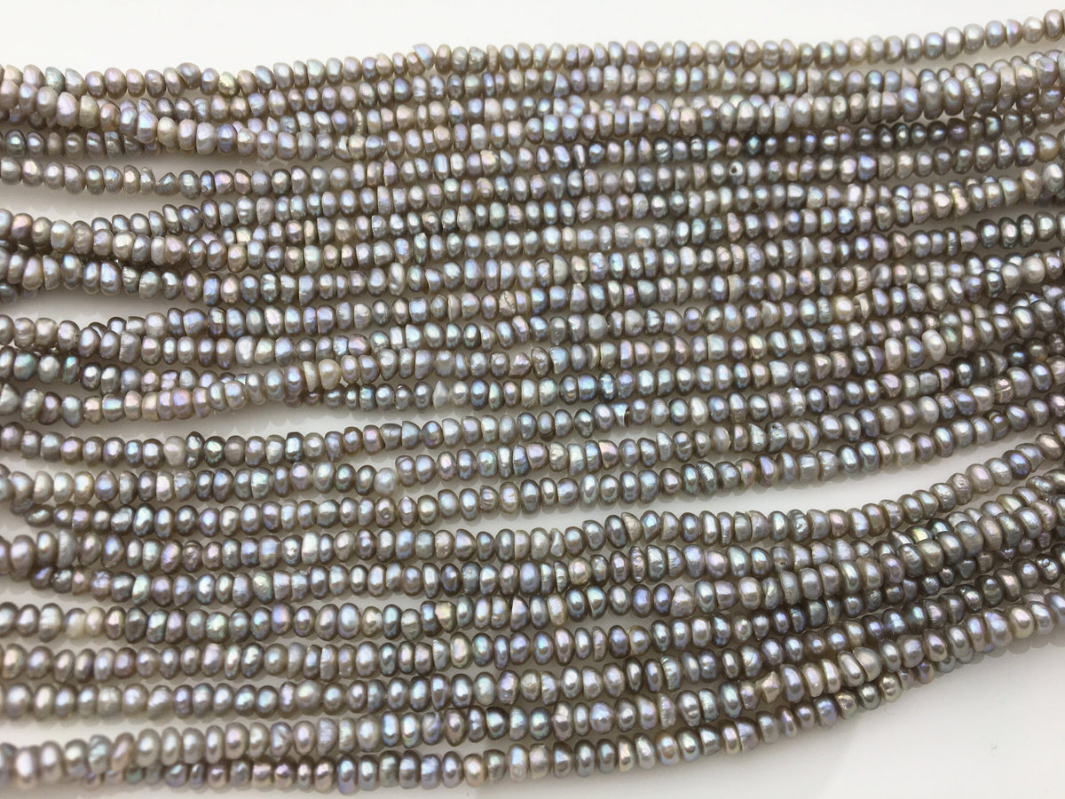 2 strands AA 3-3.5mm gray potato freshwater pearls,gray seed pearl,small size pearls bead ,for pearl necklace,CR3-2A-26