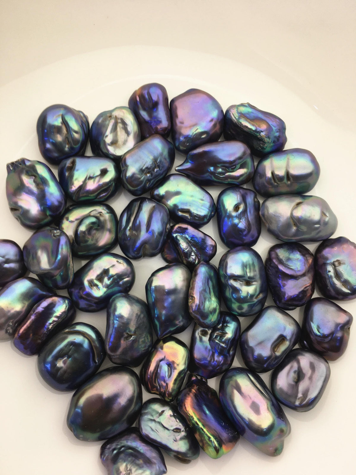 38pcs AA 14-17mm black blue green baroque freshwater pearls, no hole,ZS-T43
